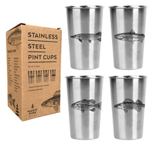Load image into Gallery viewer, Stainless Steel Pint Cups - Freshwater Fish Series (Set of 4)