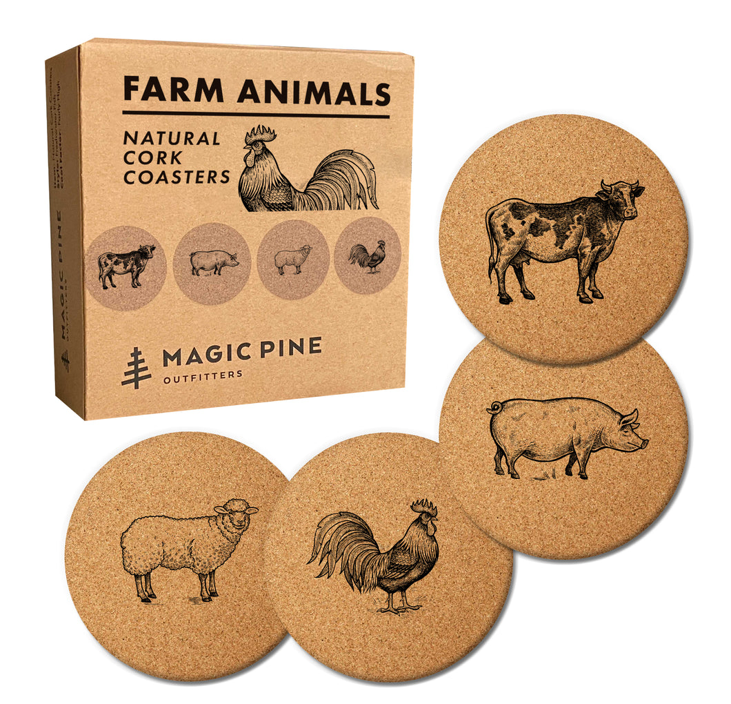 *NEW* Cork Coasters - Farm Animal Series (Set of 4)