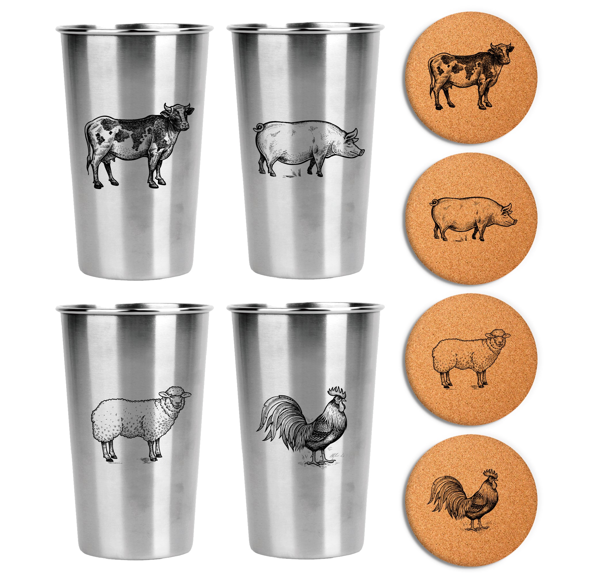 Gift Sapi Farm Animal Gift Set (Cups + Coasters) – Magic Pine