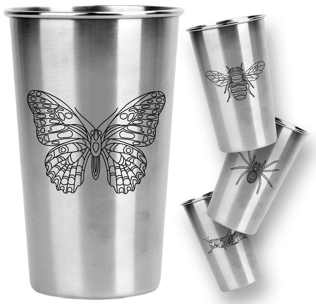 *NEW!* Stainless Steel Pint Cups - Bug Series (Set of 4)