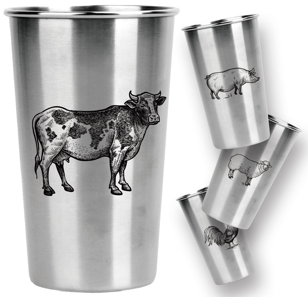 *NEW!* Stainless Steel Pint Cups - Farm Animals (Set of 4)