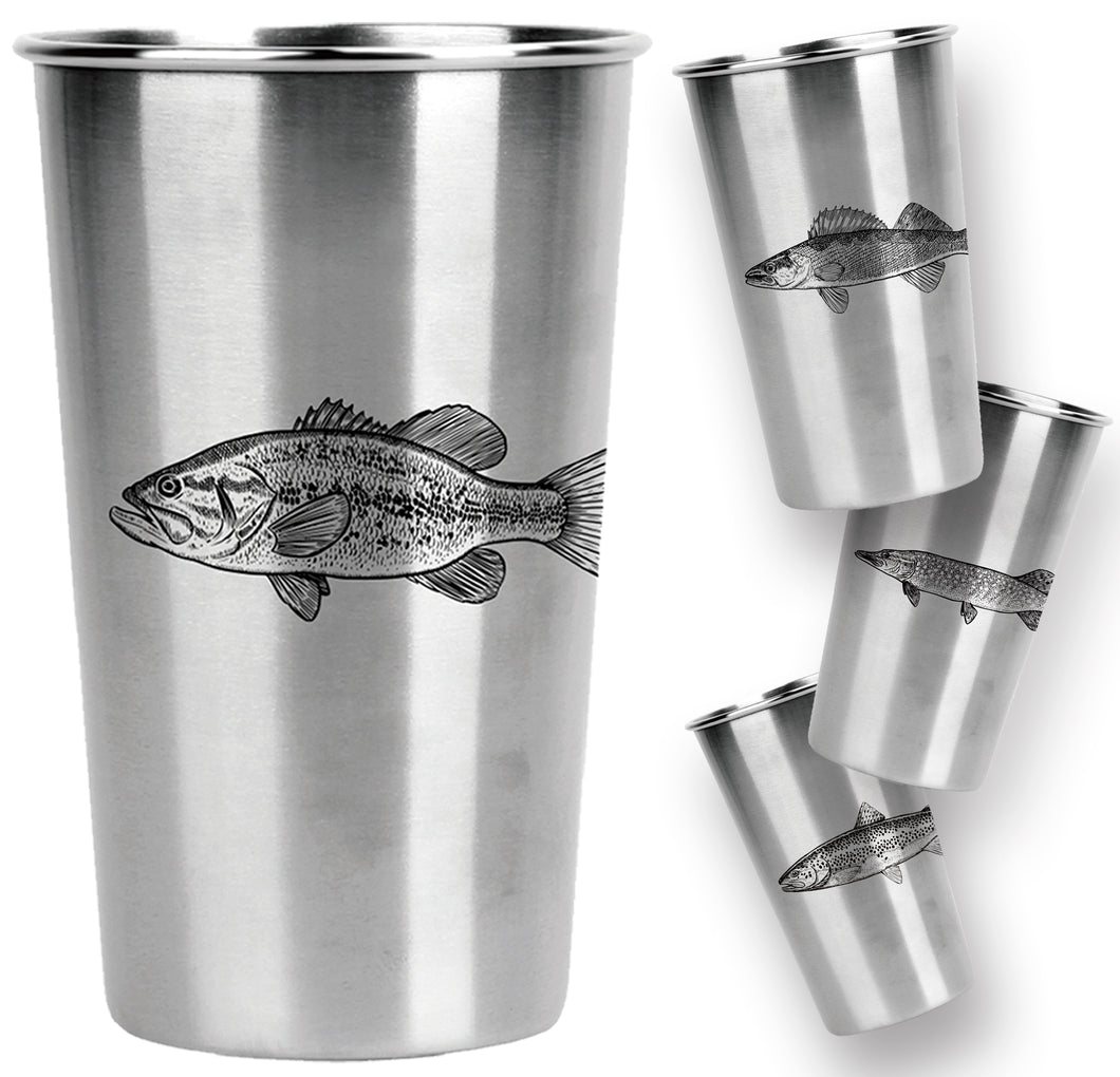Stainless Steel Pint Cups - Freshwater Fish Series (Set of 4)