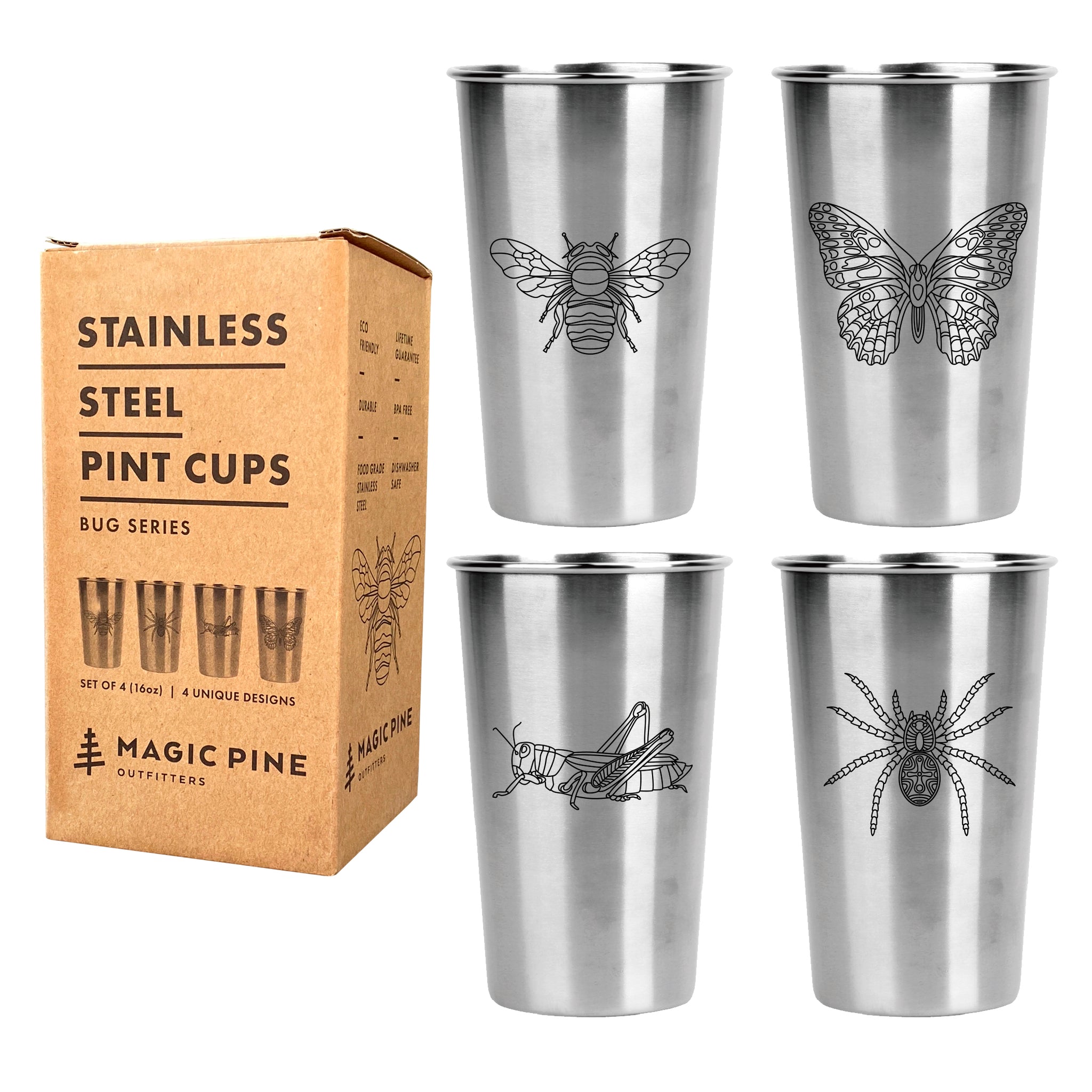*NEW!* Stainless Steel Pint Cups - Bug Series (Set of 4) – Magic Pine