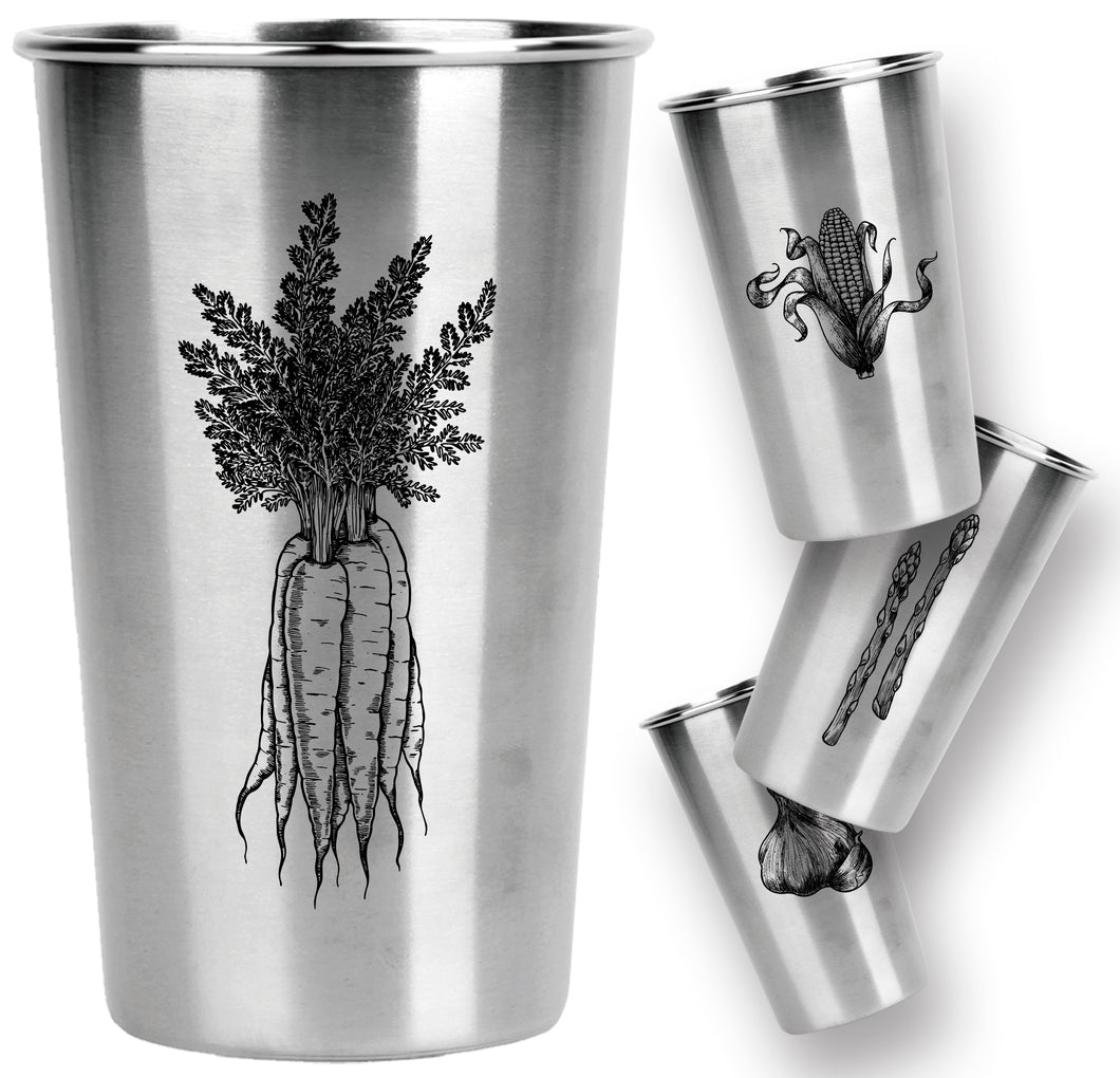 *NEW!* Stainless Steel Pint Cups - Garden Vegetables (Set of 4)